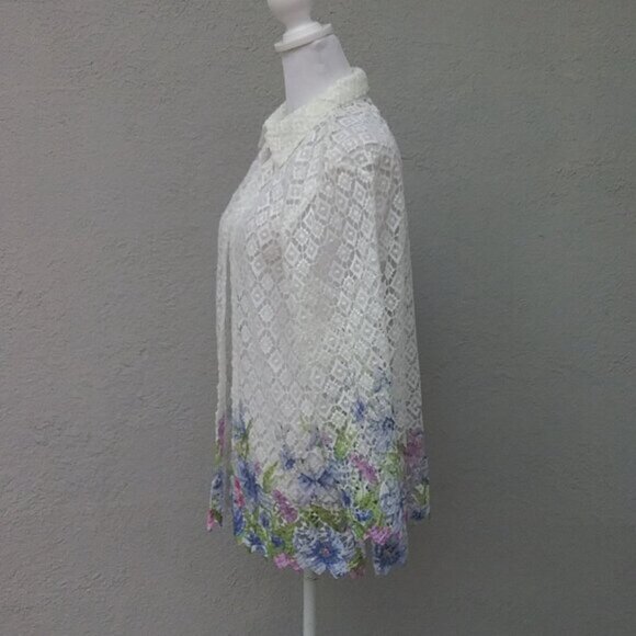 Unbranded Cardigan Gorgeous Open Lace with border print of watercolor flowers - Picture 4 of 6